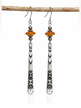 Amber Boho Dangle Earrings | Silver Tribal Drop